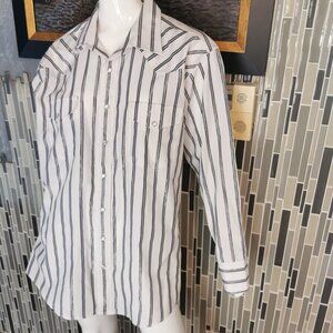 Vintage Panhandle Slim Pearl Snap Shirt Mens L White Barb Wire Western Cowboy173